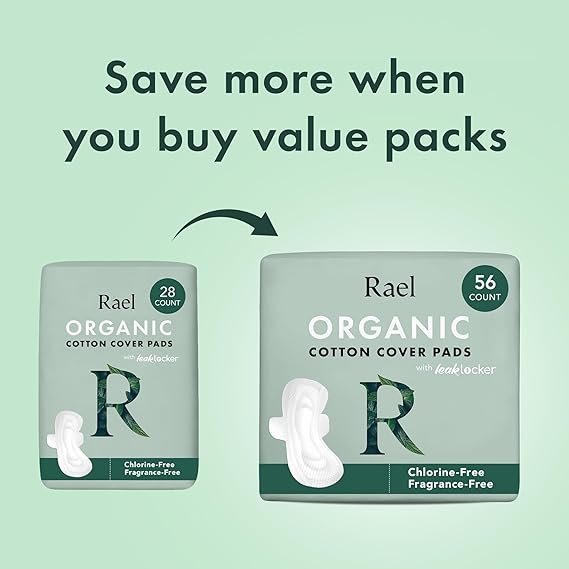 rael organic cotton cover sanitary towels regular absorbency, ultra thin period pads with wings for women, unscented, hypoallergenic, vegan (regular, 28 count) rael organic cotton cover sanitary towels regular absorbency, ultra thin period pads with wings for women, unscented, hypoallergenic, vegan (regular, 28 count)